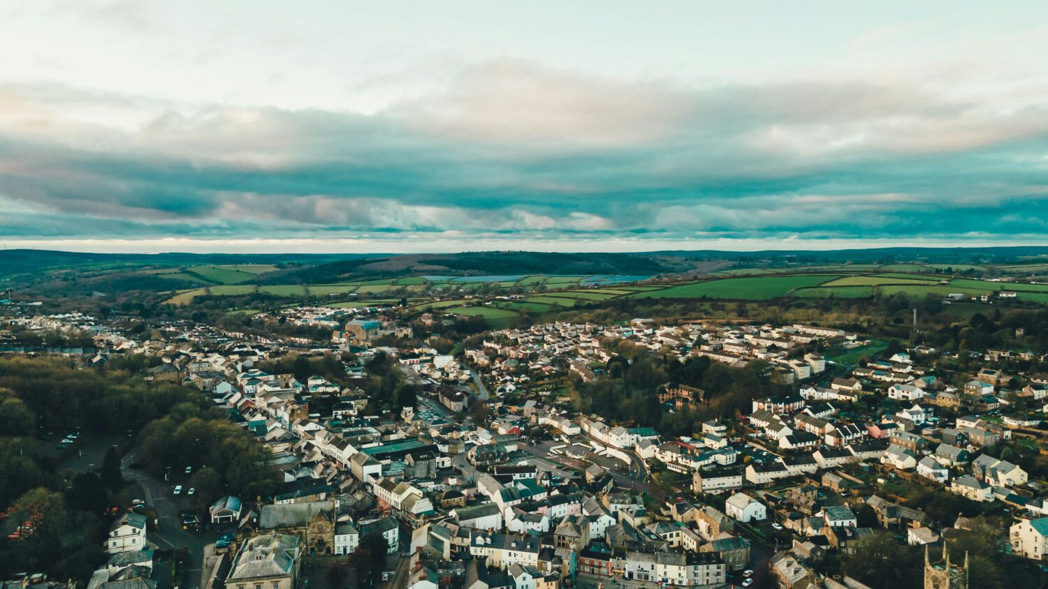 Aerial view of a British town